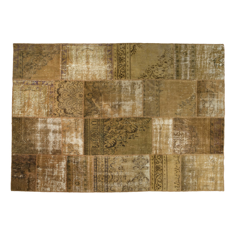 Tapis brun en laine patchwork noué à la main
