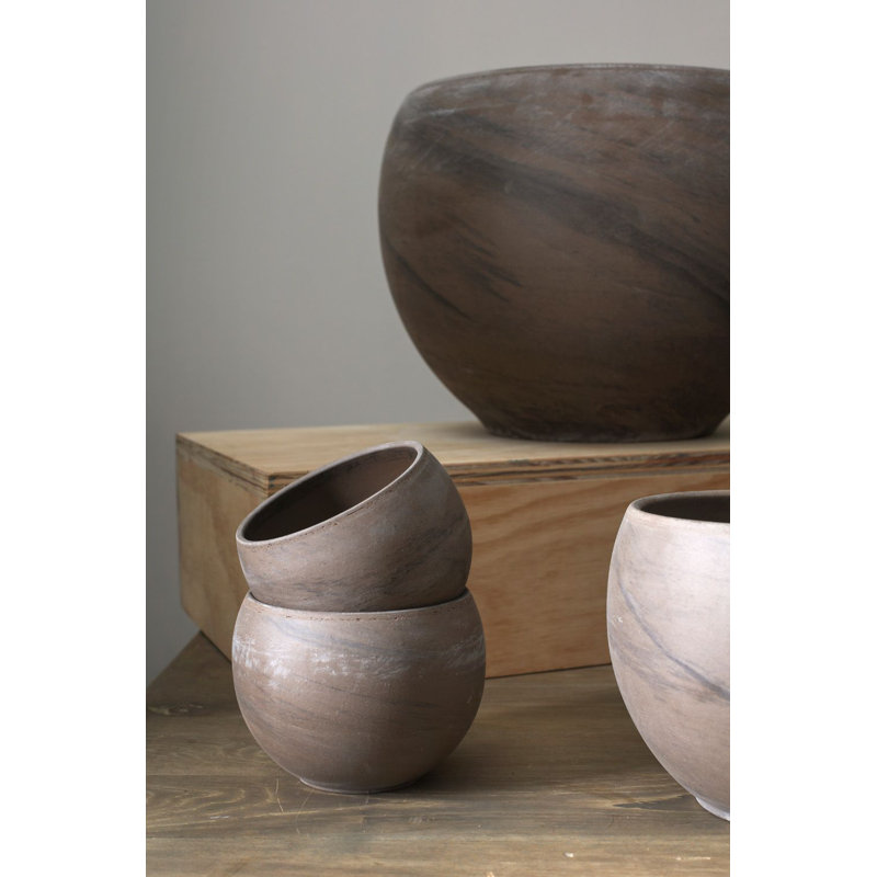 Handmade Ceramic Pot Planter, Gray, 4.75" H x 6.5" W x 6.5" D