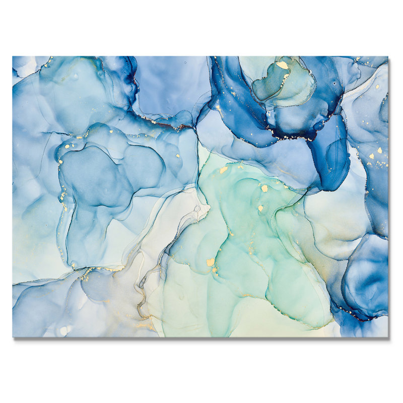 «Blue Luxury Abstract Fluid Art XXV», reproduction sur toile, H 24 po x l 32 po, Toile tendue