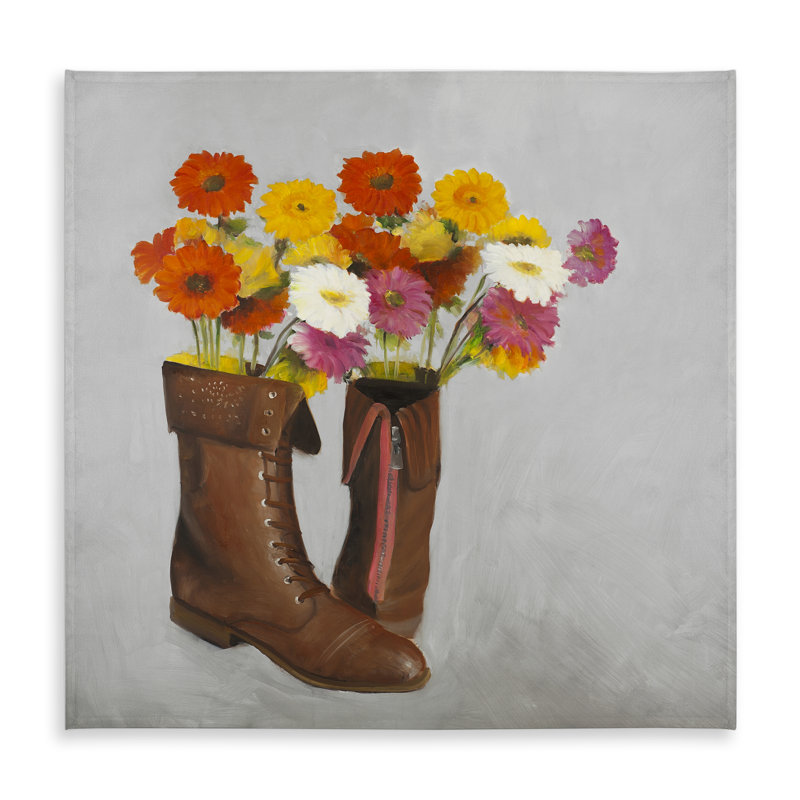 Boots with Daisies Flowers Tablecloth - Floral Brown Decor