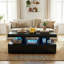 104CM Modern High Gloss Coffee Table With 2 Drawers, Smart App-Controlled RGB LED & Music Sync (EU Plug) - Black/White-620114307