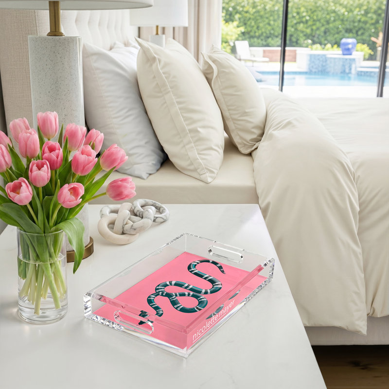 Serpent Acrylic Rectangle Decorative Tray, Pink, 12.5"W x 7.75"D x 2"H