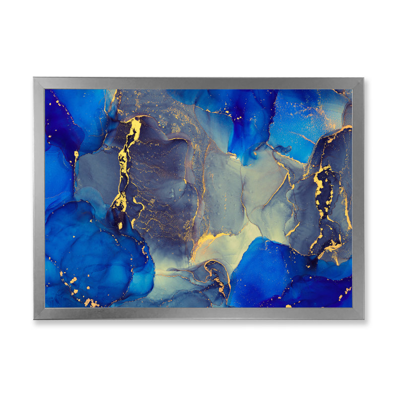 «Blue Luxury Abstract Fluid Art», reproduction d'art sur toile, H 12 po x l 20 po x P 1 po, Cadre photo argenté