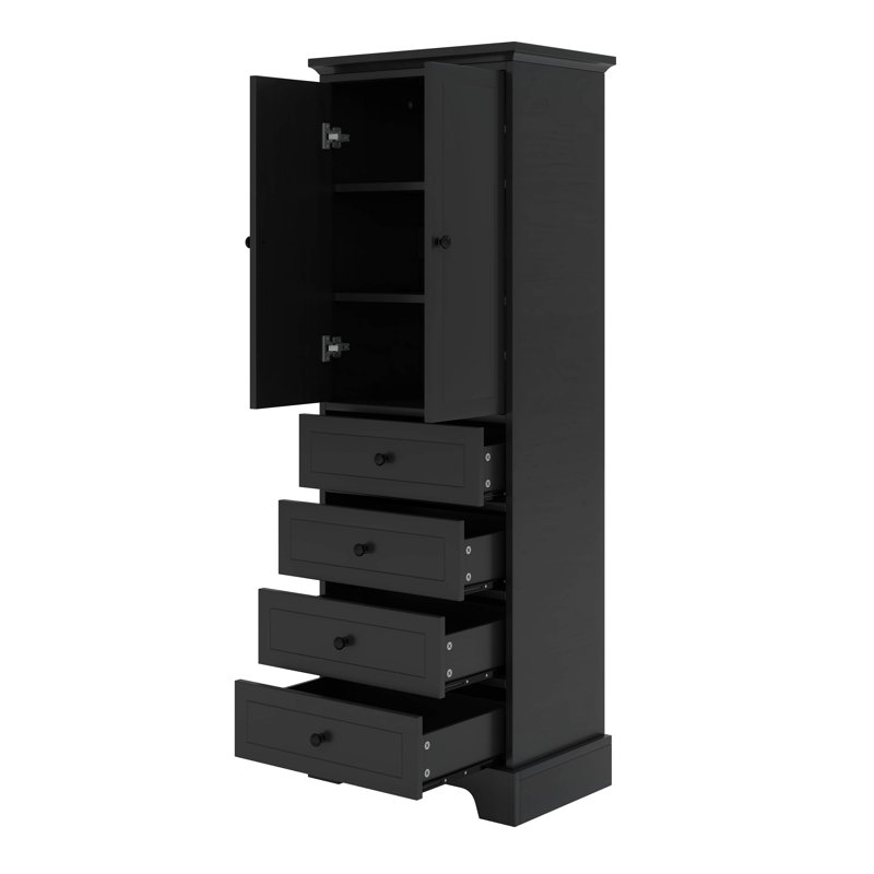 Armoire de rangement avec 2 portes et 4 tiroirs, tablettes réglables, Noir