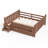 Queen Size Solid Wood Kids Floor Bed with Storage Bookcases, Drawers, Cute Stairs & Guardrails, No Box Spring, Natural-825200368-825200372