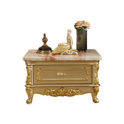European-style Marble Solid Wood Coffee Table 31.4'' W Solid Wood Nightstand