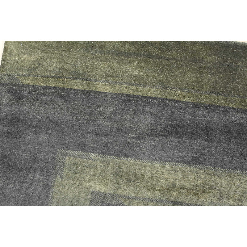 Tapis gris / noir en laine noué à la main de conception unique 5 pi 3 po x 7 pi 9 po