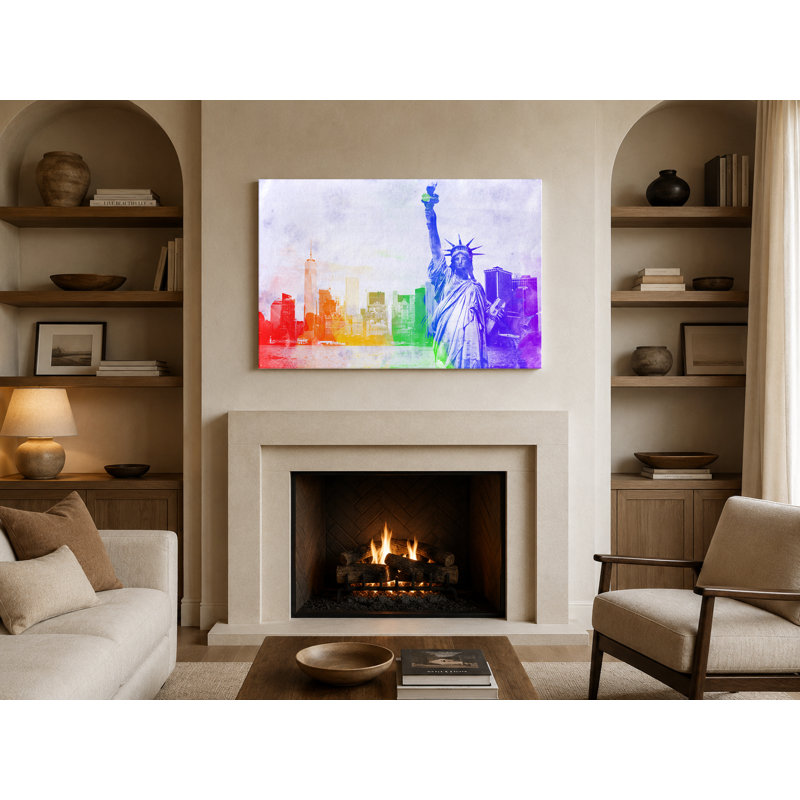 Statue de la liberté, arc-en-ciel, art mural toile, 14" W x 11" H