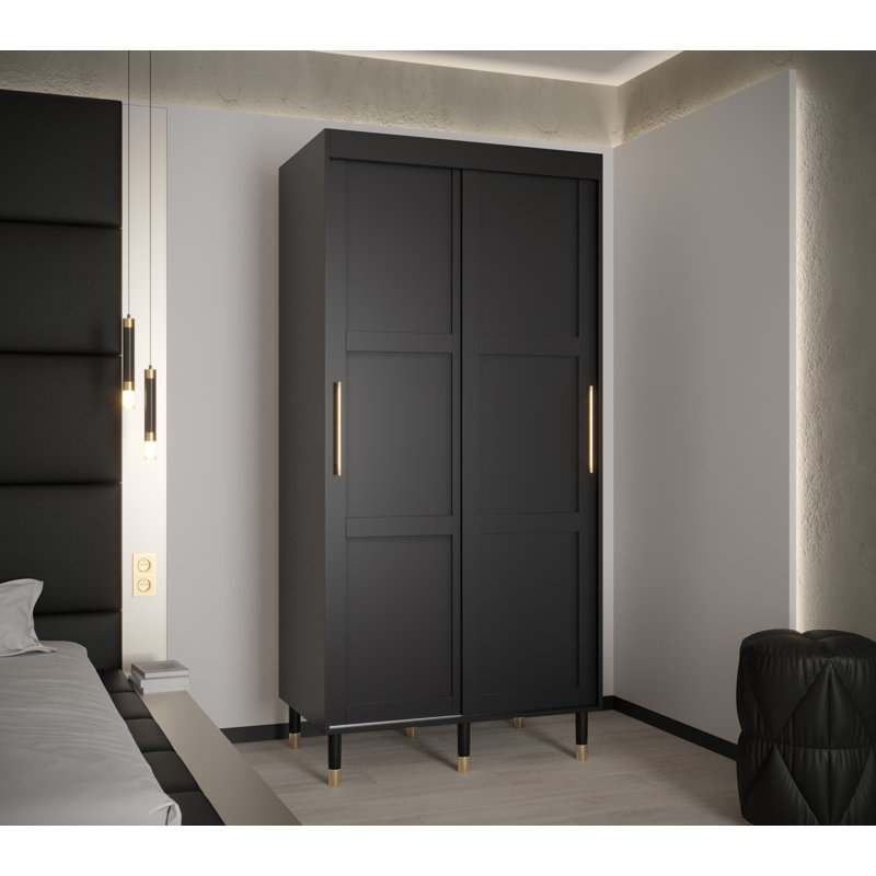 Annilyn 2 Door Manufactured Wood Wardrobe, 208cm H x 100cm W x 62cm D, Black Matt