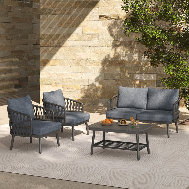 4-Piece Outdoor Patio Furniture Set, Gray, Gray