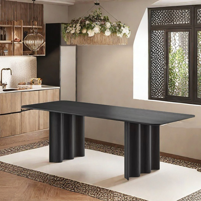 Table de salle à manger en bois massif, Noir, noir, noir, noir, H 29,53 po x L 78,74 po x l 35,43 po, Noir, noir, noir, noir
