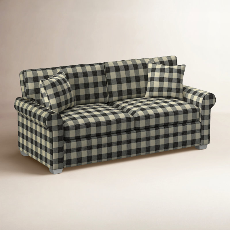 Bedford Upholstered 86'' Sofa, Frost White Finish, Black Buffalo Check; 0120-81