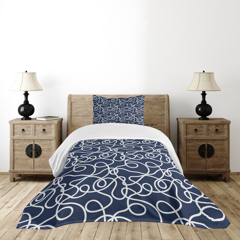 Navy and White Twin Quilted Bedspread Set for Kids