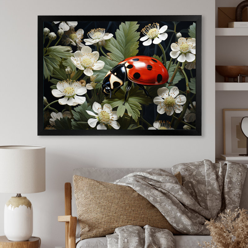 Ladybug Playful Spots Pastoral II - Animals Canvas Art Print, H 12 po x l 20 po x P 1 po, Cadre simple noir