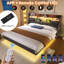 Upholstered Floating Bed With Led Lighting, Usb & Type-c Charging, Storage Headboard – Grey Linen, No Mattress-1008371448