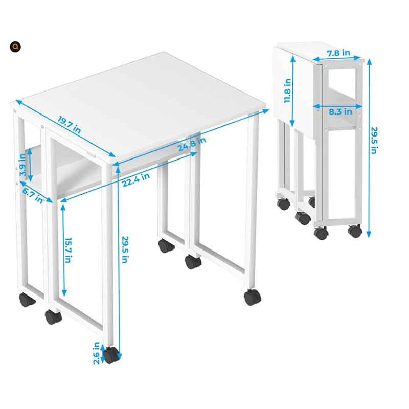 Table d'ordinateur portative pliante 24,8 pouces avec plateau en particules, petit bureau d'étude, Jaune / Blanc
