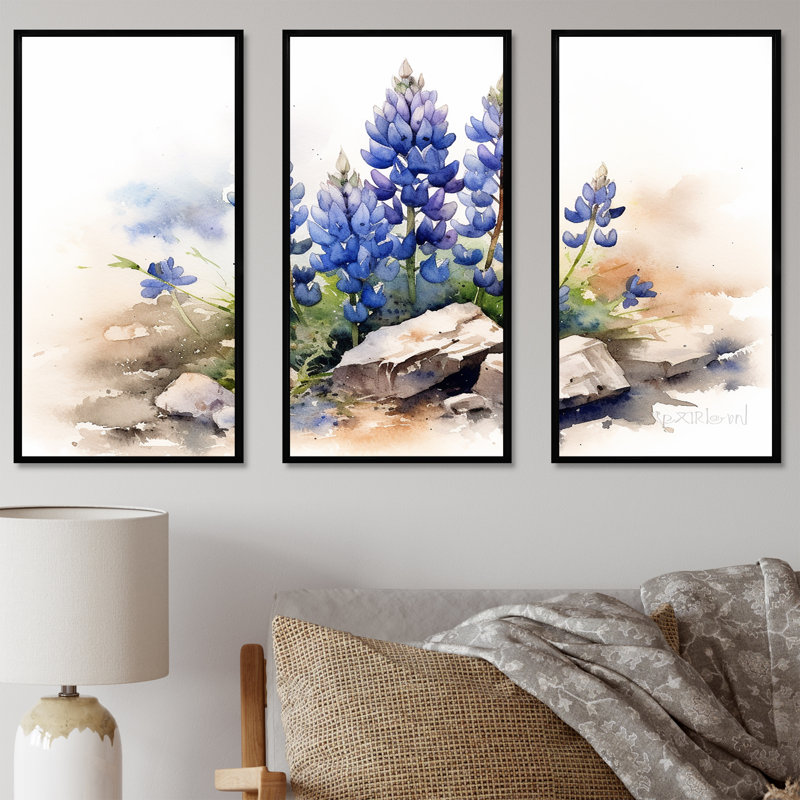 Lavande lys dans les Alpes - ensemble d'art sur toile lys, Cadre flottant noir, H 40 po x l 60 po x P 1 po