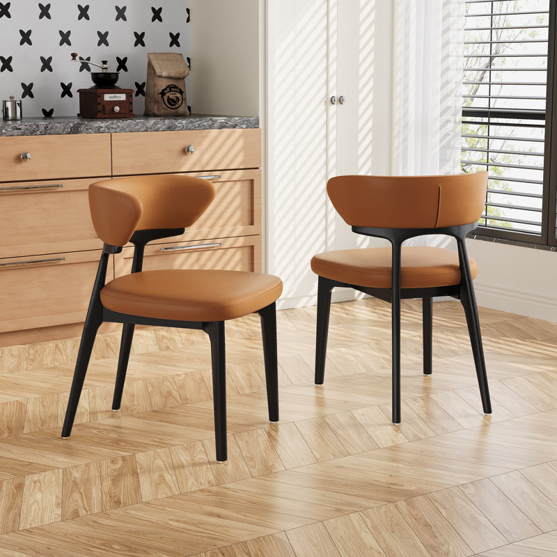 Ensemble de 2 chaises de salle à manger modernes entièrement assemblées en similicuir brun caramel avec pieds en bois massif