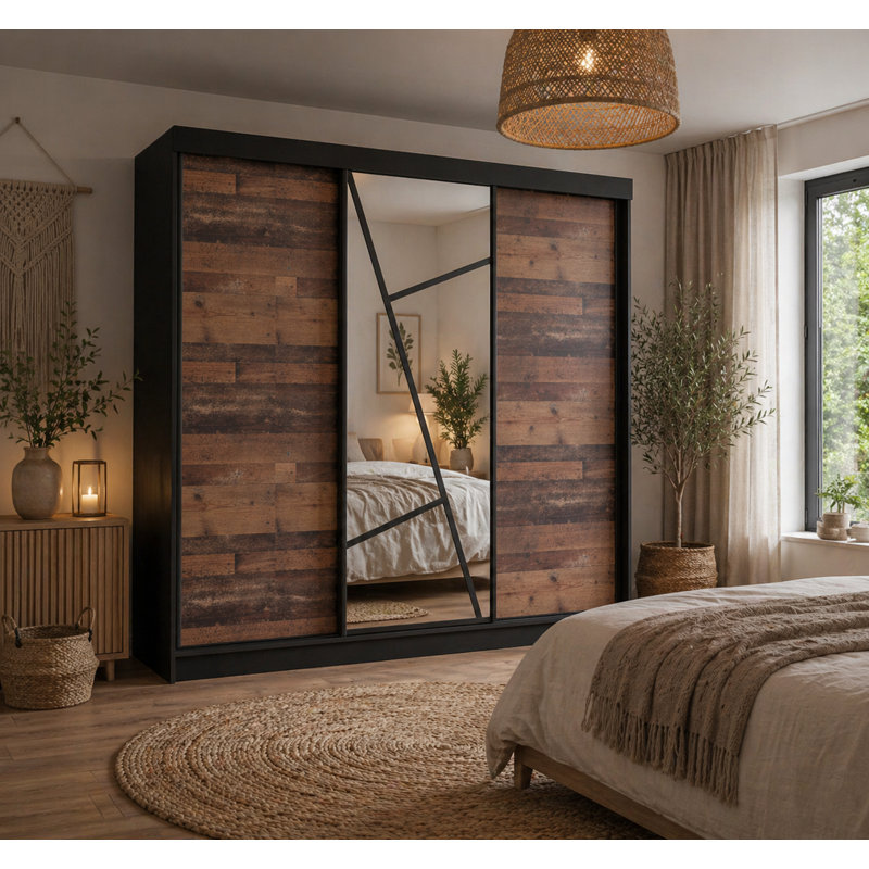 Annelijn 3 Door Wardrobe, 205cm H x 250cm W x 60cm D, Dark Brown