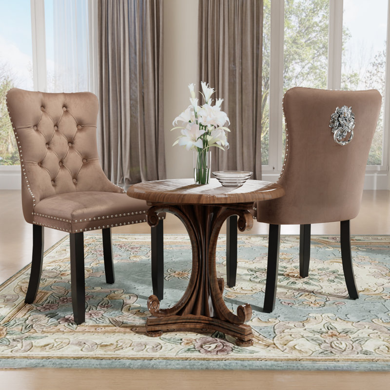 50.8cm H Velvet Upholstered Wing Back Side Chair, Khaki