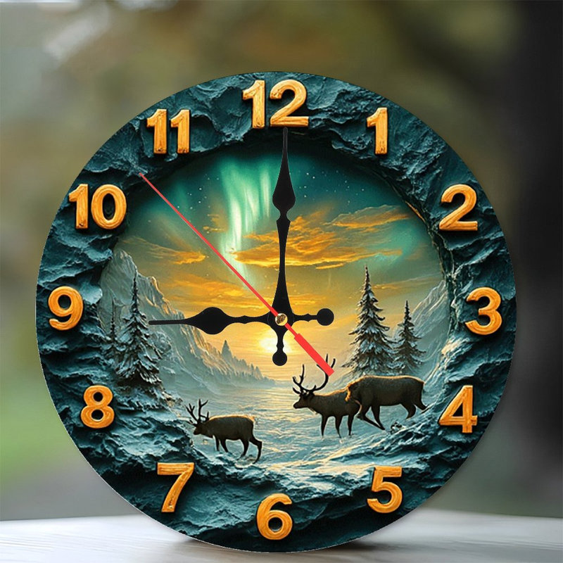 Horloge murale renne paysage d'hiver