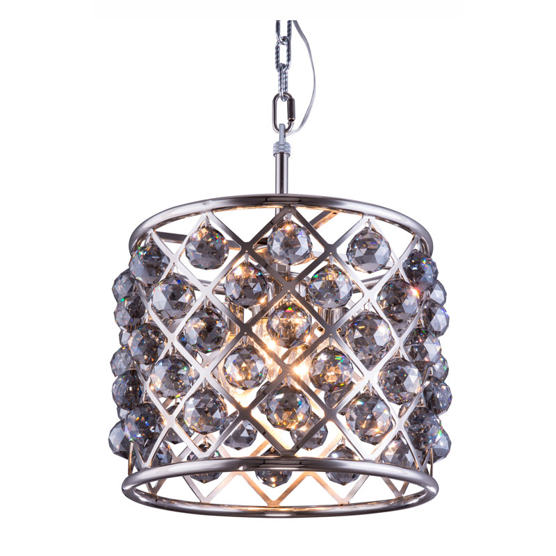 Lustre tambour 4 lumières Swinney, Ombrage argent (gris), Nickel poli