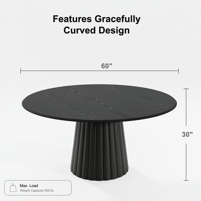 Table de salle à manger en bois massif, Black, H 30 po x L 60 po x l 60 po