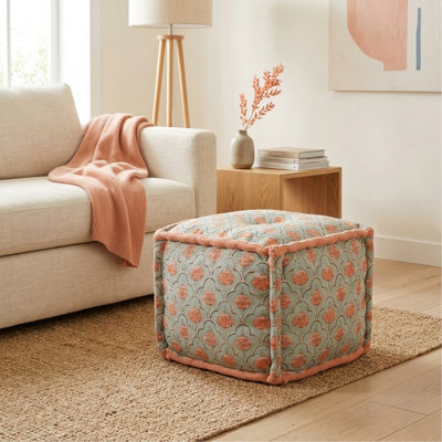 Repose-pieds cubique imprimé floral, pouf de plancher fait à la main 20 po x 20 po x 14 po, pouf carré décoratif pour le salon, la chambre à coucher, le salon et la maison
