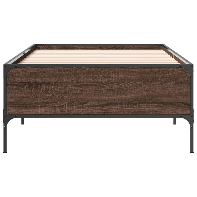 Vidaxl Bed Frame Engineered Wood And Metal, Small Single (2'6), Brown Oak