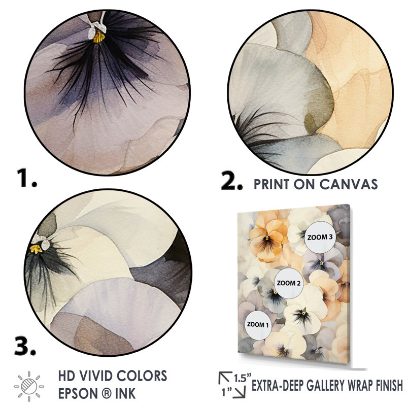 Bouquet de rêves vifs de pensée I, H 40 po x l 30 po x P 1,5 po, Cadre flottant noir