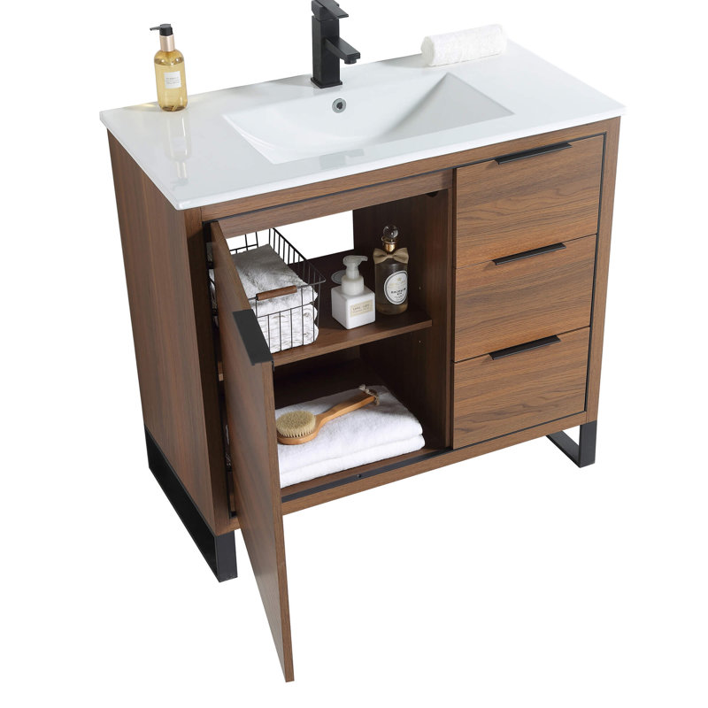 Ensemble de meuble-lavabo simple 36 po, Noir mat, Noyers