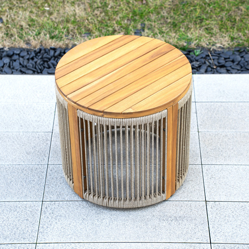 Outdoor Round Solid Wood Side Table, 48cm