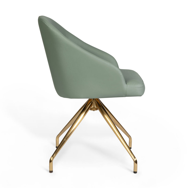 Martha Stewart Sora Upholstered Stationary Swivel Home Office Chair, Polished Brass, Sage