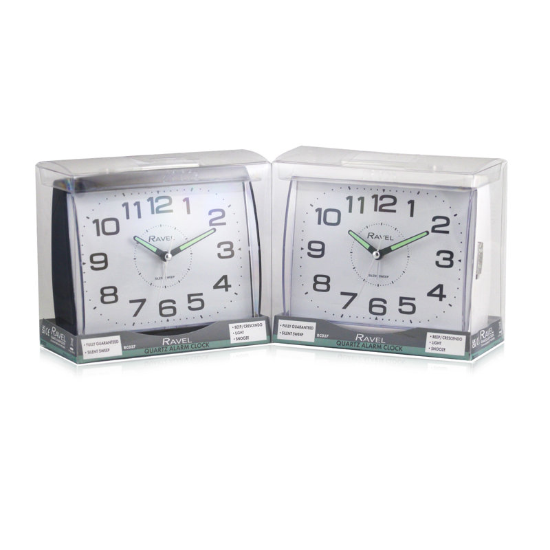 Analogue Quartz Movement / Crystal Alarm Tabletop Clock, Black