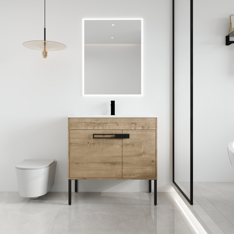 Keyvan 36'' Freestanding Bathroom Vanity with Sink, Floor Standing Vanity with 2 Doors and White Ceramic Basin Sink Top, 36"