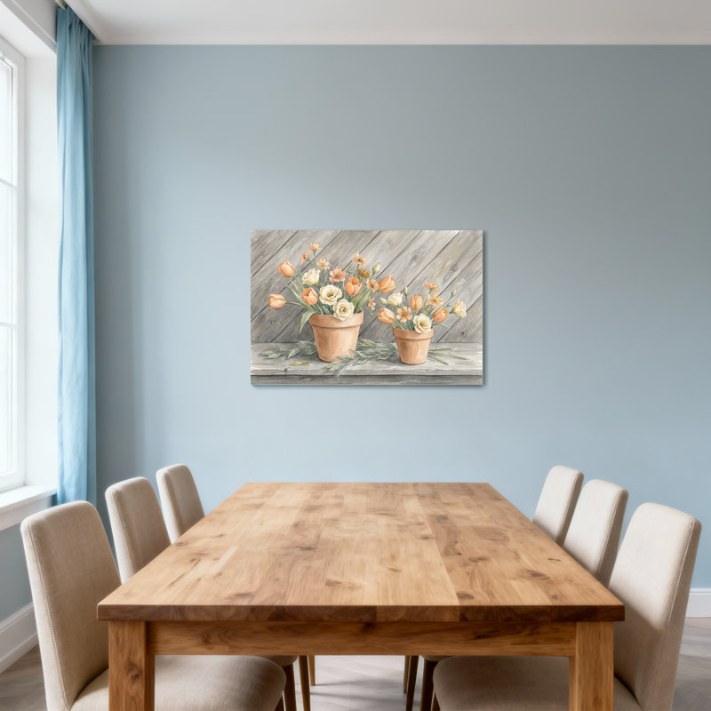 Plantes et fleurs pots de fleurs sur fond en bois, H 16 po x l 24 po