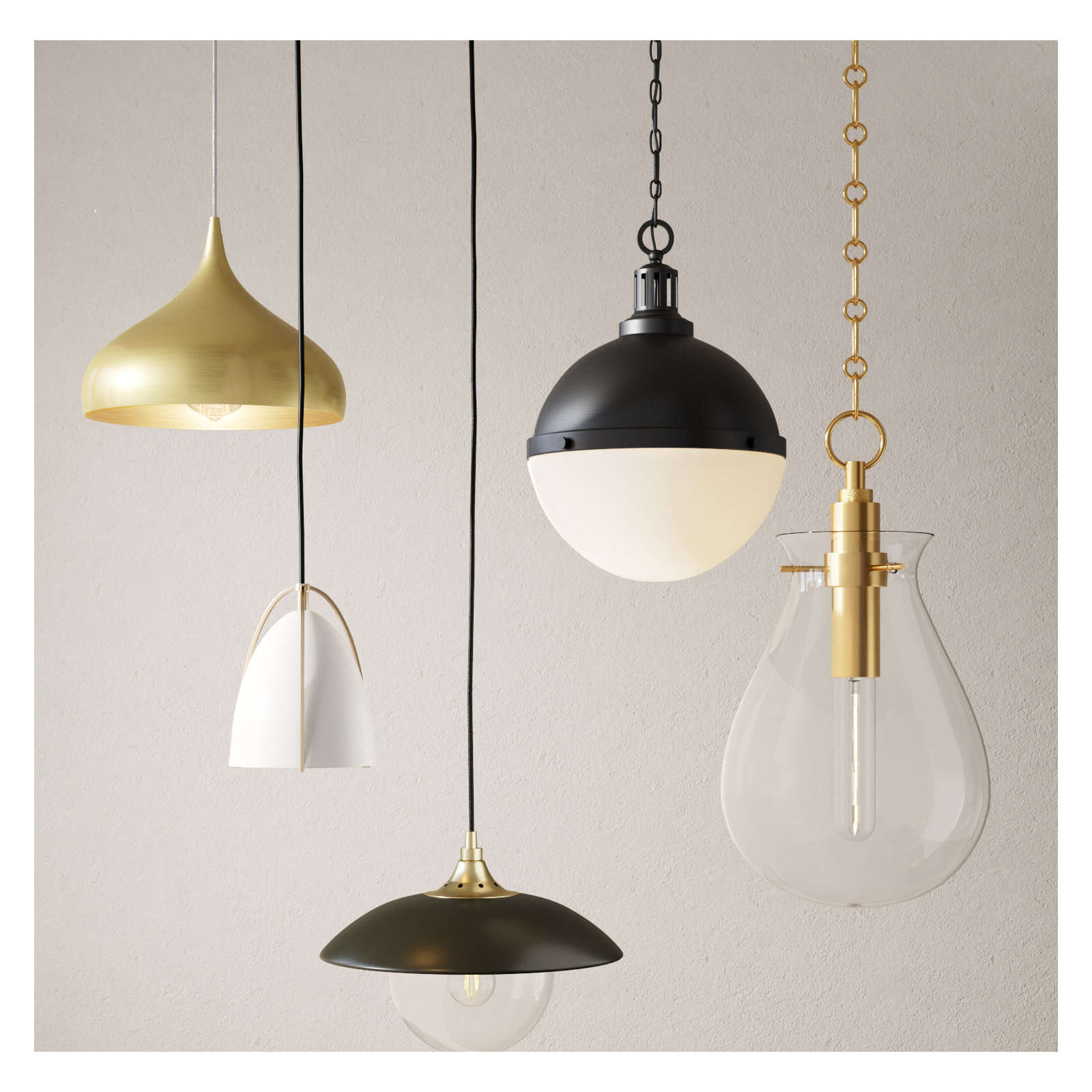 Marselia Single Light Metal Dimmable Plug-in Pendant, Natural Brass