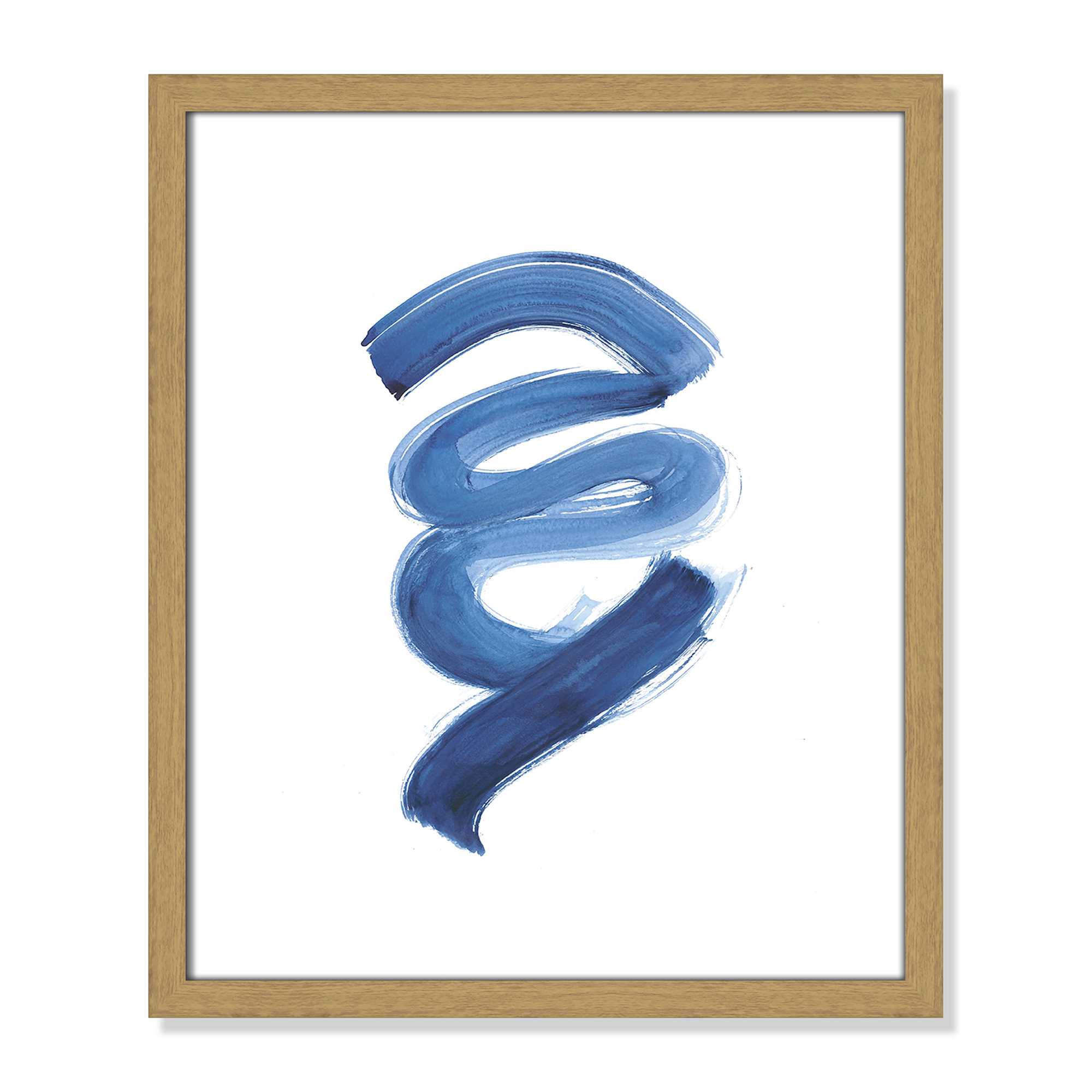 Slinky Indigo I by Filippo Ioco - Painting Print, Beige Wood Framed Paper, 19" H x 16" W x 0.75" D