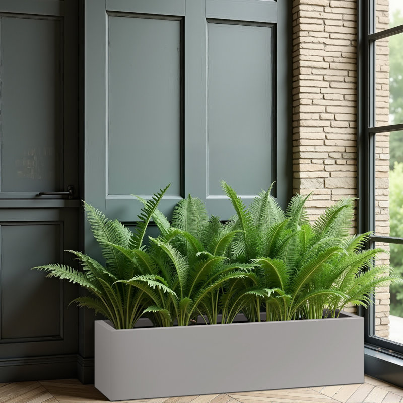 Jardinières rectangulaires en métal pour plantes d'extérieur, H 9 po x l 36 po x P 9 po, Gris