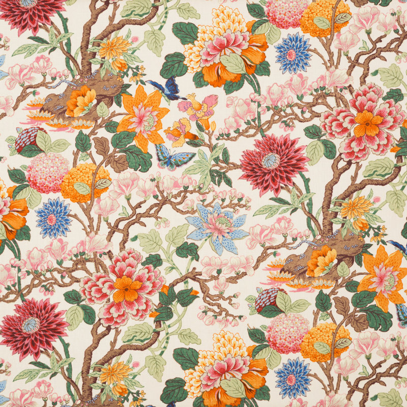 Magnolia 100% Linen Performance Fabric, Cream/Blue