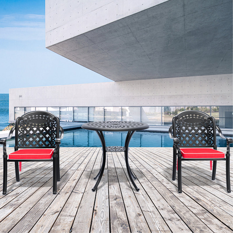 Table et chaises d'extérieur en fonte d'aluminium noire avec meubles à coussins imperméables, 2