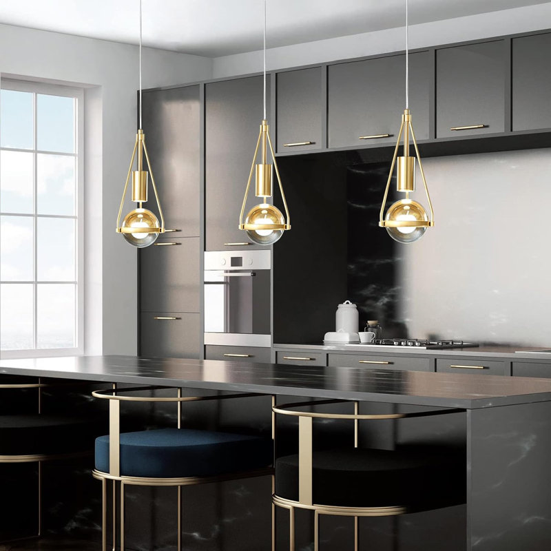 Brushed Brass Finish Globe Crystal Pendant Light - Mini Dimmable LED Hanging Ceiling Fixture