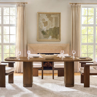 Graciana 95.25"W Fluted Modern Dining Table with Solid Wood base- Seats 8-10 People
