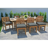 Huntington 9pc Teak Dining Set With Expansion Table Sunbrella Cushions