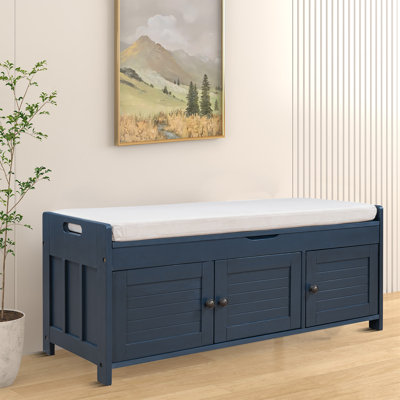 Marrion Contemporary Style Storage Bench with Adjustable Shelves and Cushions, Wooden Legs for Bedrooms and Entryways by Red Barrel Studio