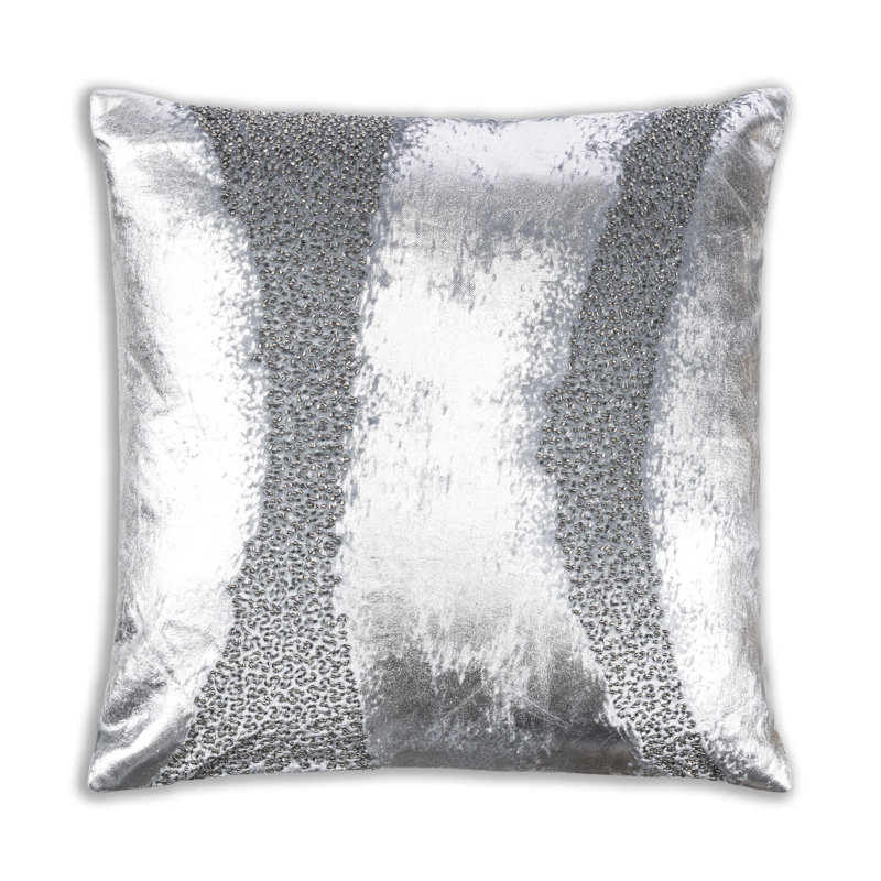 Ruza Velvet Square Pillow Cover & Insert, Aqua/Silver