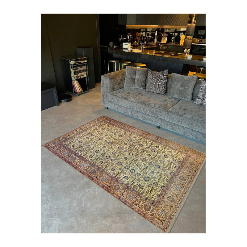 Tapis décoratif beige à motif tissé traditionnel, Rectangle 3'3" x 4'11" Rug Pad Included