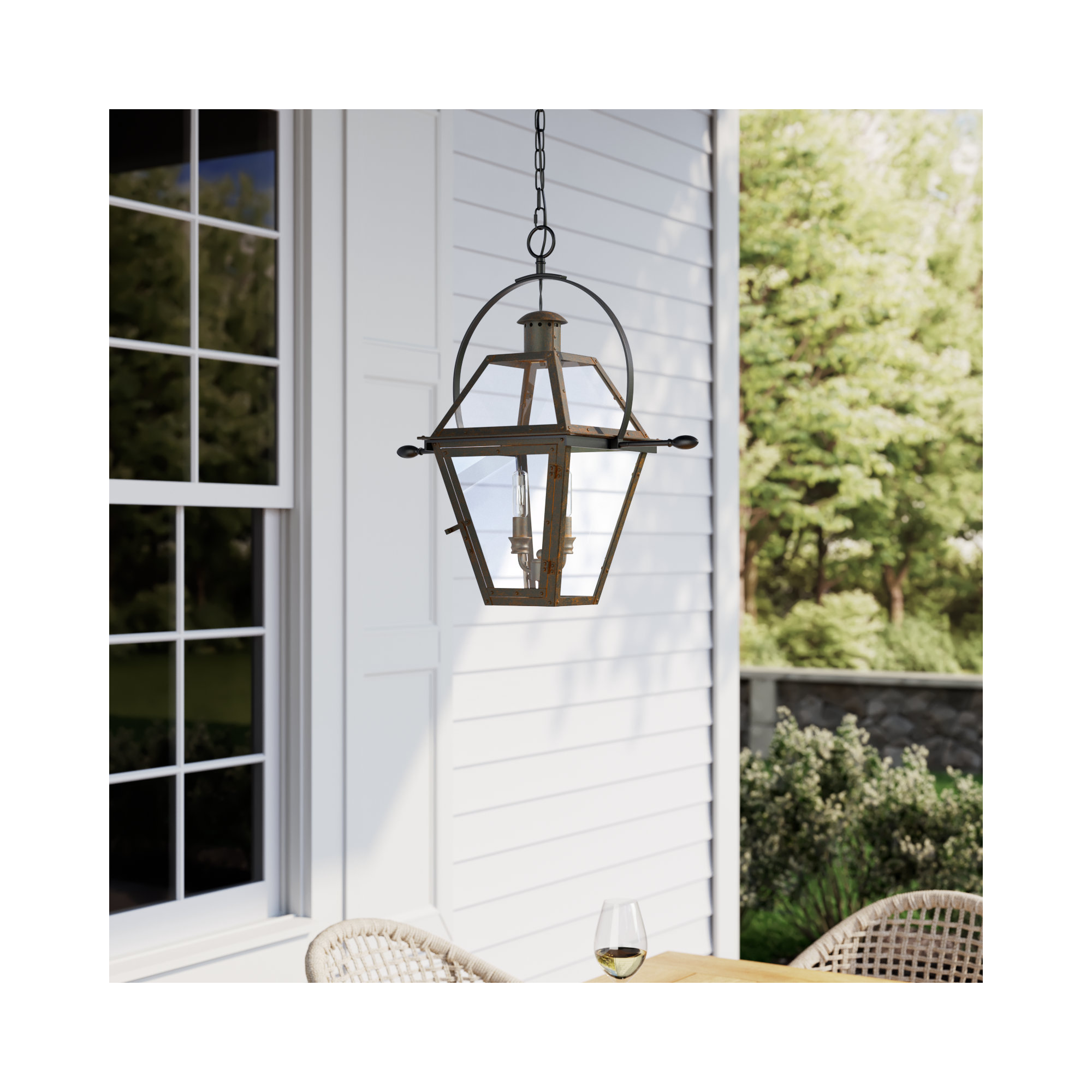 Amber Transparent Outdoor Metal Lighting, Industrial Bronze