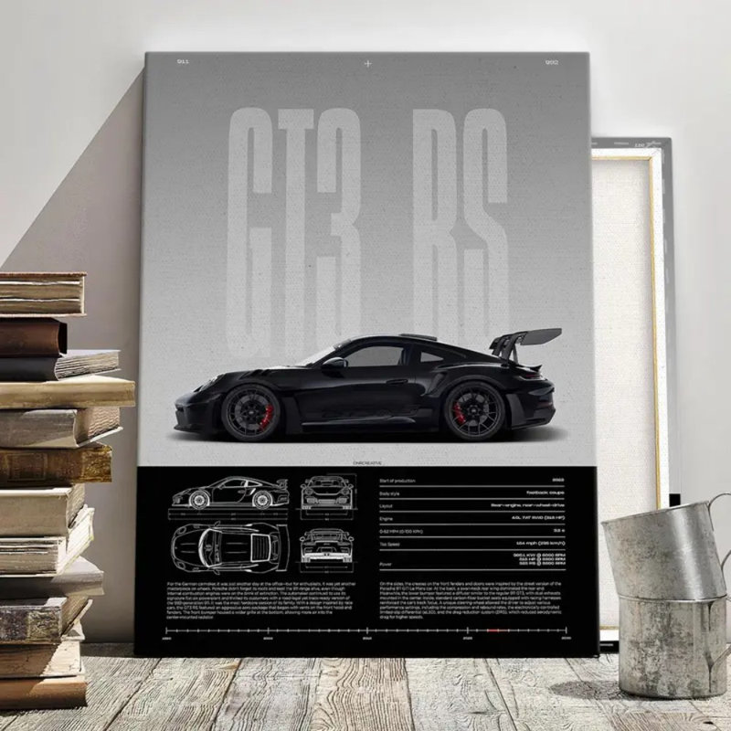 Impression sur toile de spécifications techniques de la GT3 RS - Urban Studio, 30 x 20 pouces (75 x 50 x 2 cm)