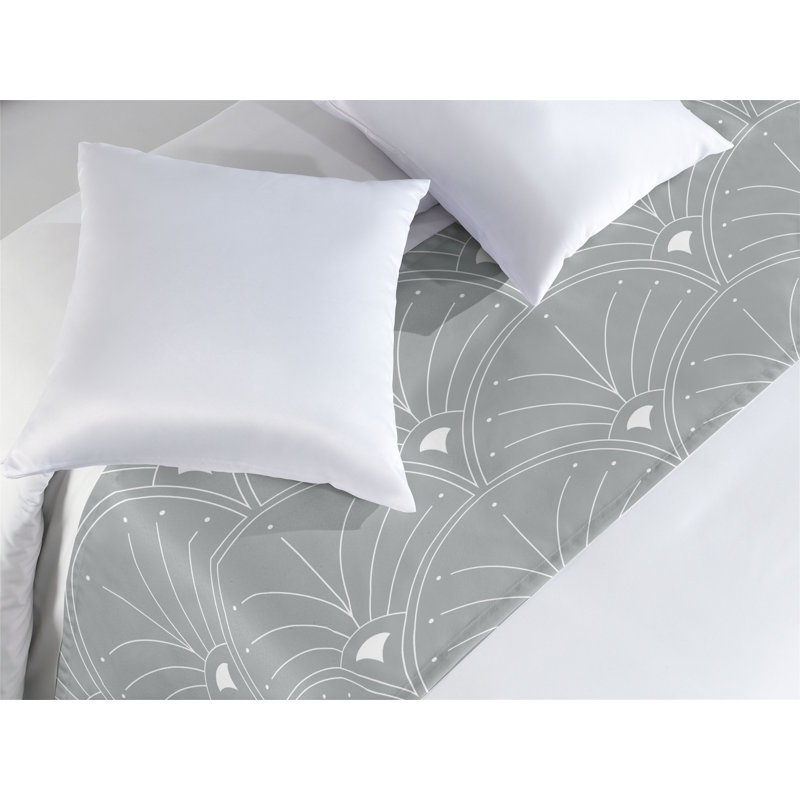  Chemin de lit en satin, Très grand, Gris / blanc